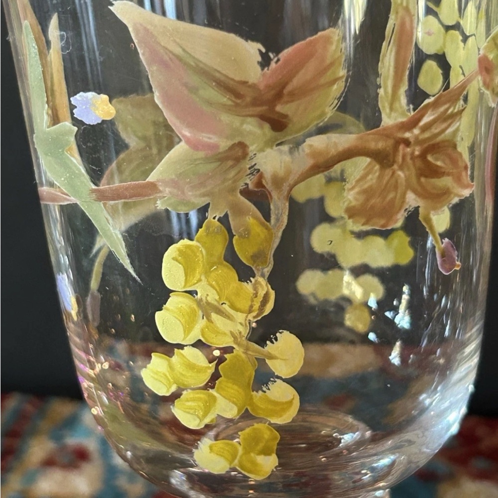 4 Vintage Block Crystal Painted Drink Glasses Footed Iced Water/Tea 9" NOS - Picture 11 of 11